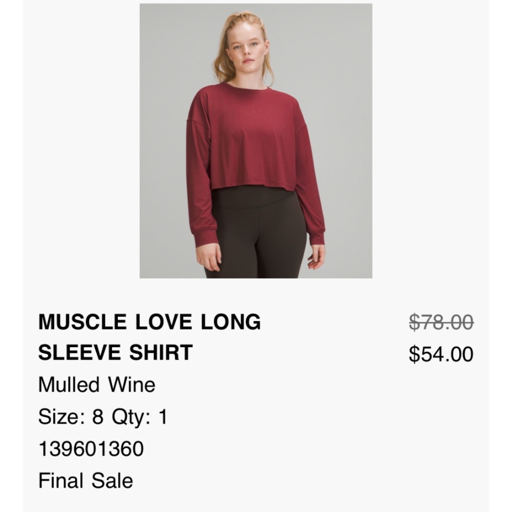 Lululemon Crop Top Longsleeve Muscle Shirt Size 8